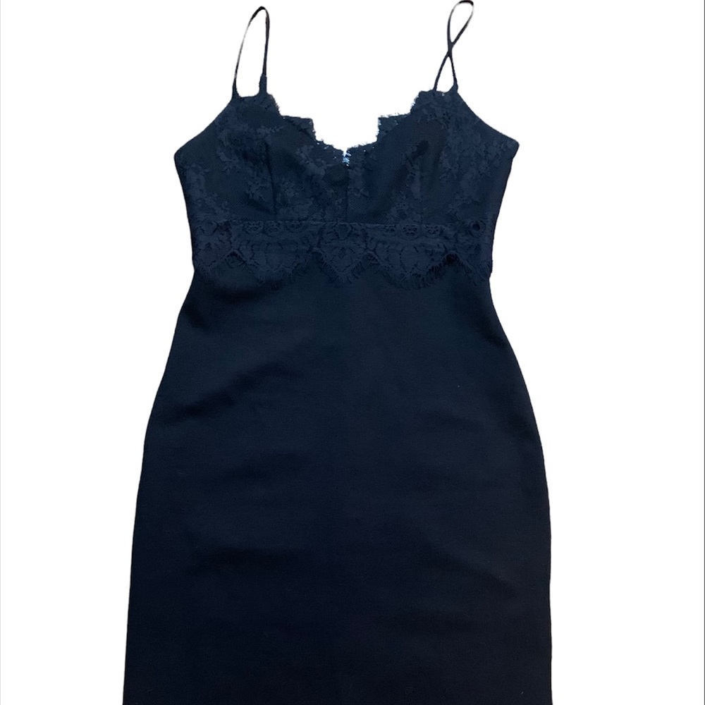 Leith Black Midi Lace Trim Cocktail Dress